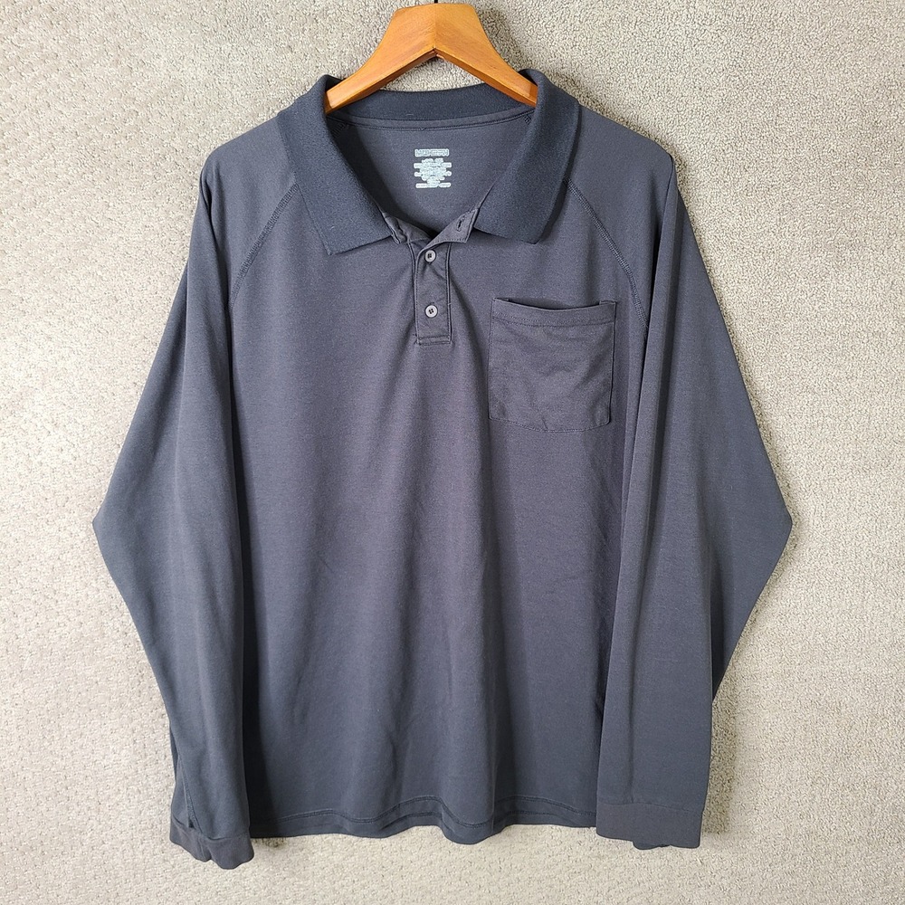 Moheen Shirt Mens 2XL Gray Polo Long Sleeve Pocket Polyester Cotton Casual